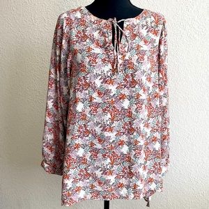 LOFT • Beautiful Womens Floral Keyhole Tie Top Blouse Long Sleeve
